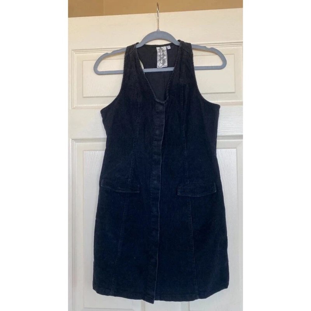 Sadie & Sage | Navy Corduroy Boho Mini Dress with Pockets | Button Up Front